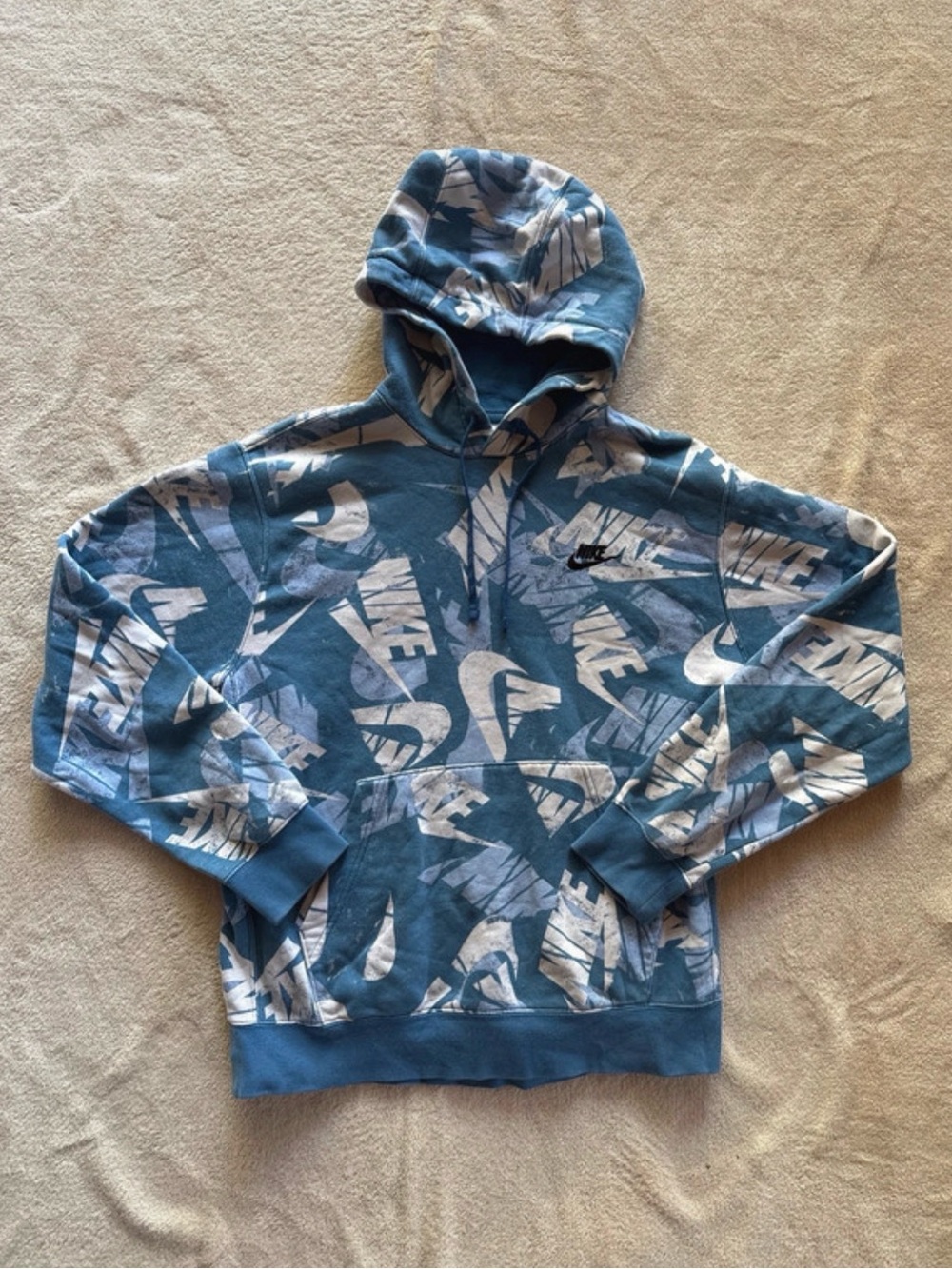 Nike Blue and White All-Over Logo Hoodie - Men